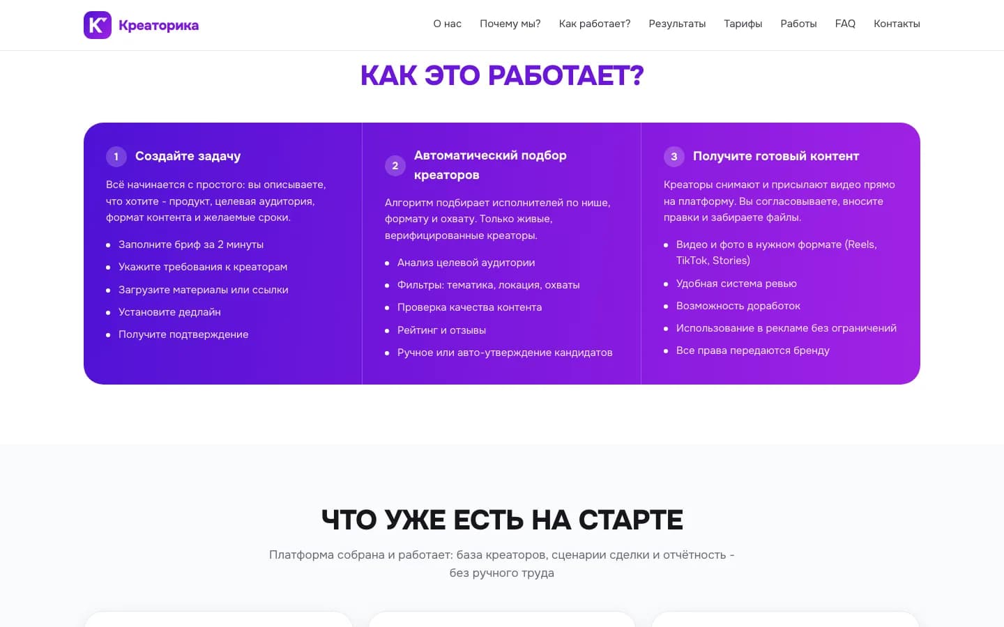 Как работает Креаторика: три шага